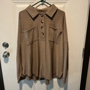 American Eagle Outfitters Tan Button-Up Sweater